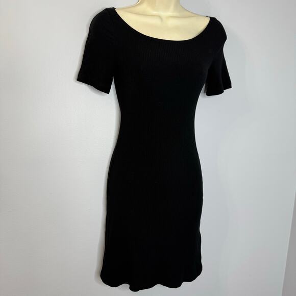 Reformation  Black Ribbed Knit Scoop Neck Short Sleeve Dress Sz S - Picture 4 of 11